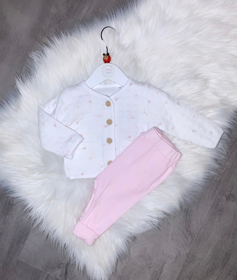 Soft white & pink jacket 2pc set