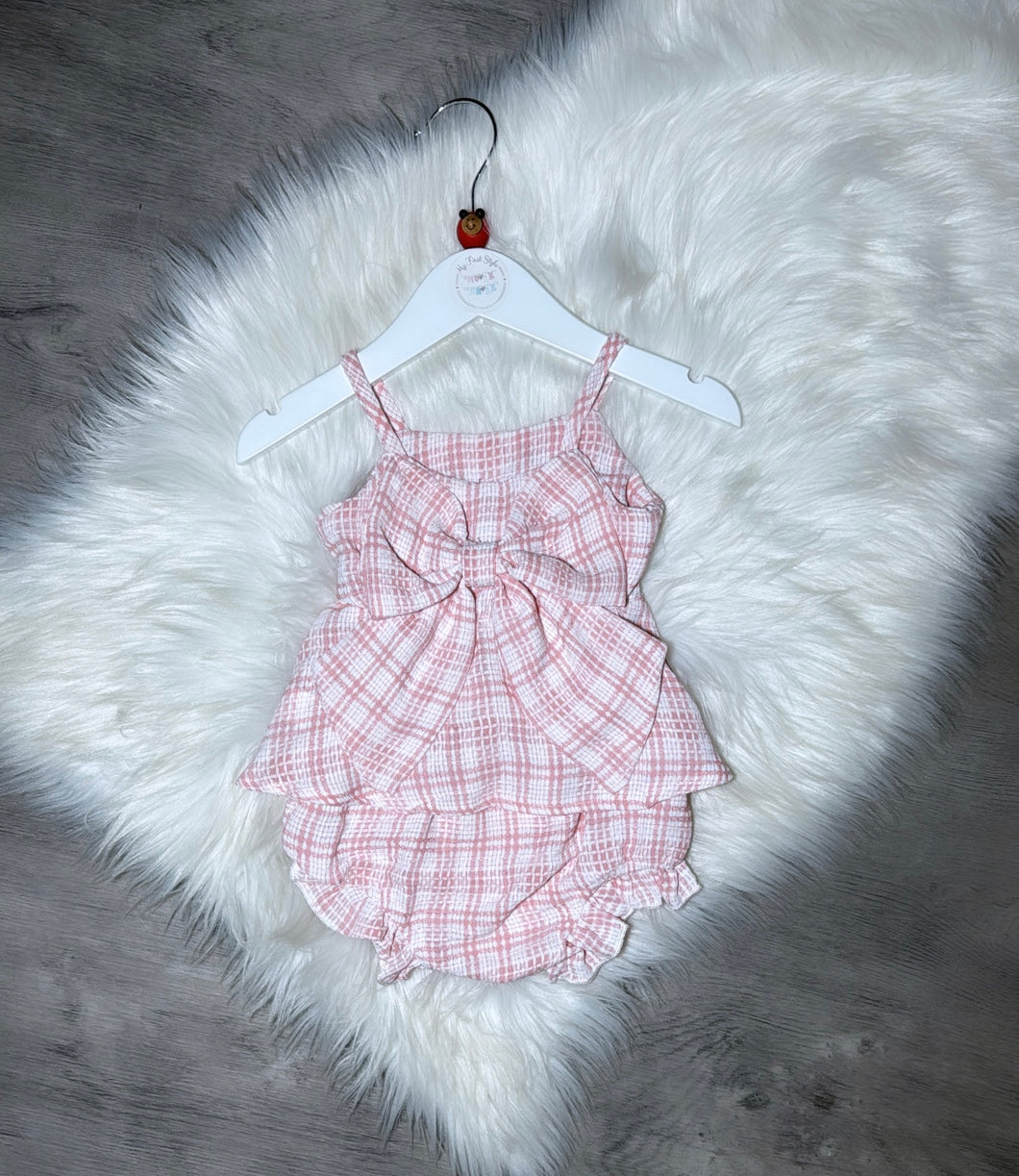 Pink checked bow set