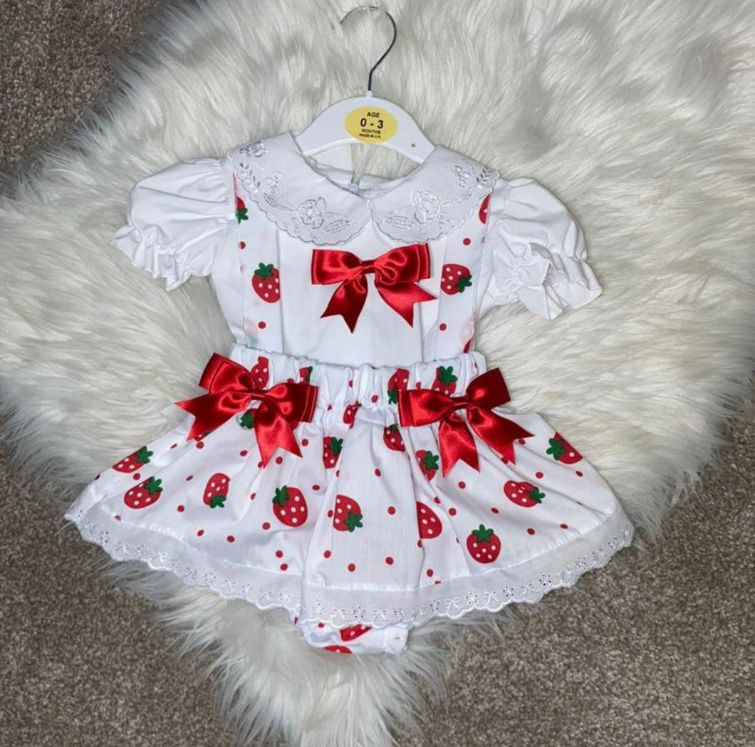 LILIANA strawberry skirted romper