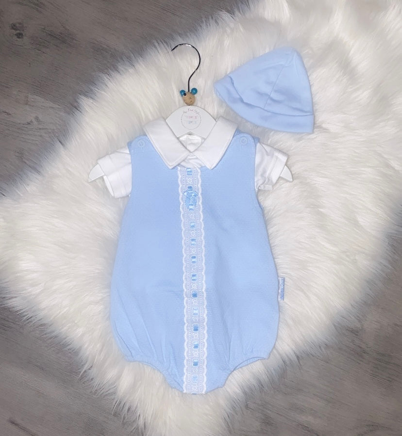 Blue & white lace 3pc romper set