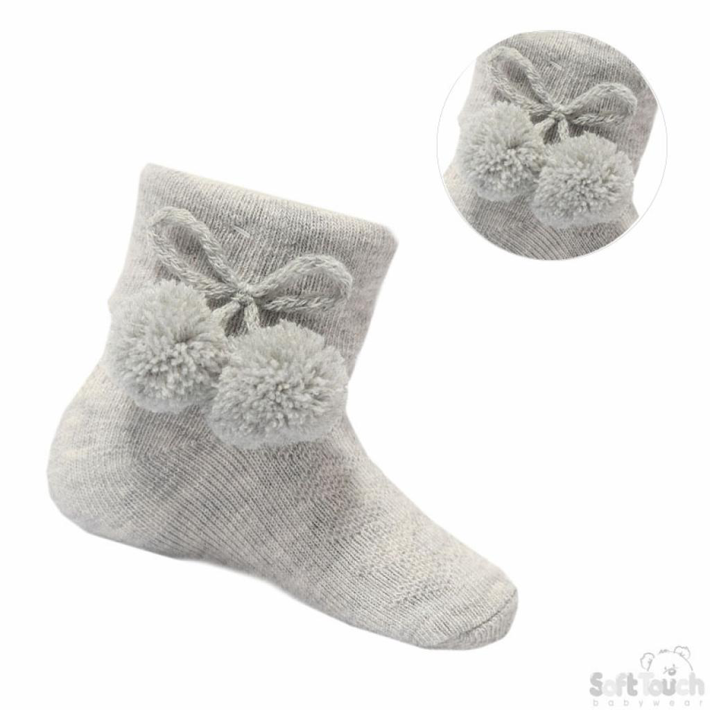 Grey Pom ankle socks