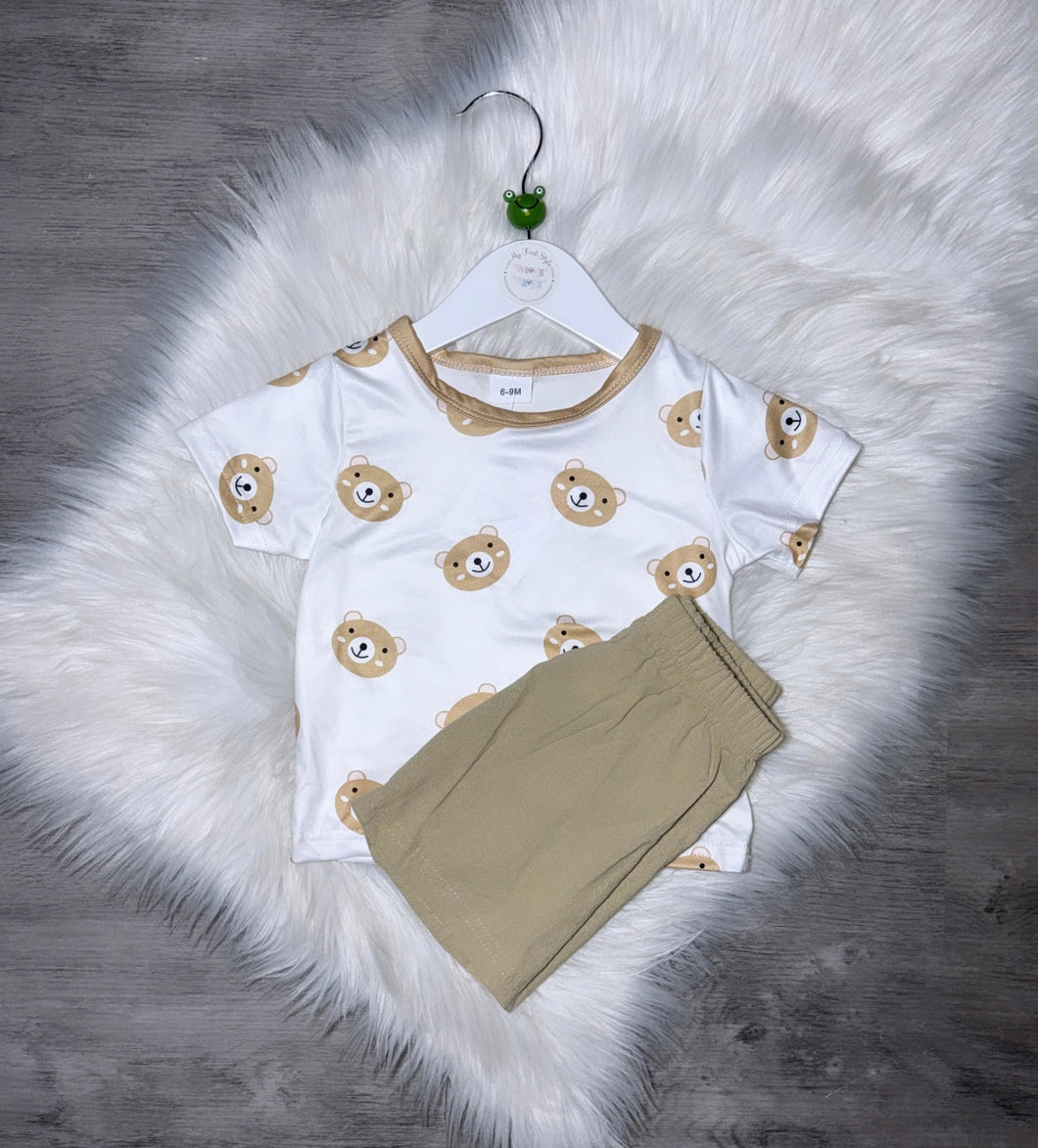 Bear print short set