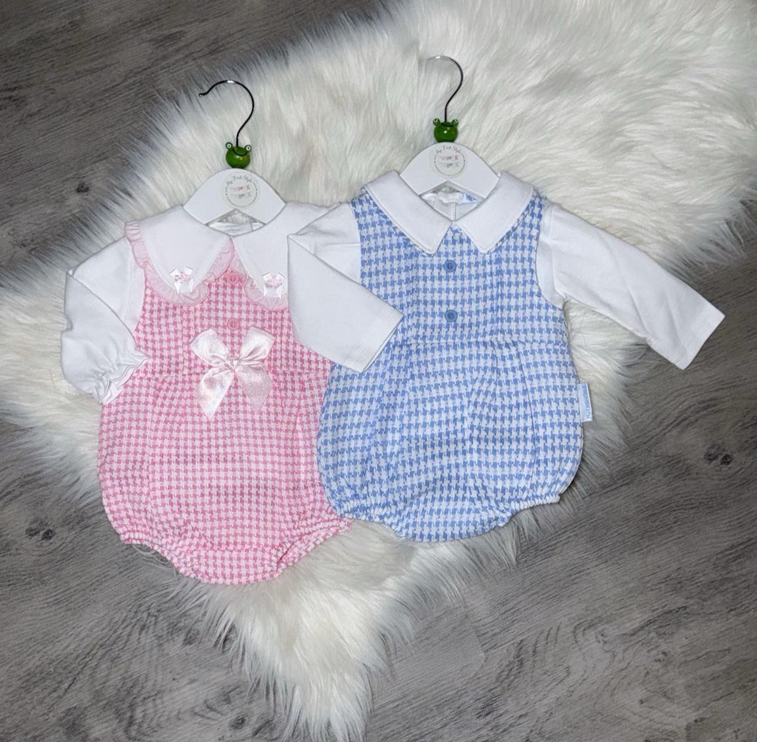 Checked bow romper & top sets