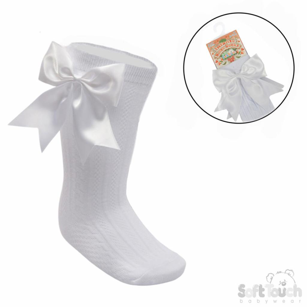 White knee high bow socks