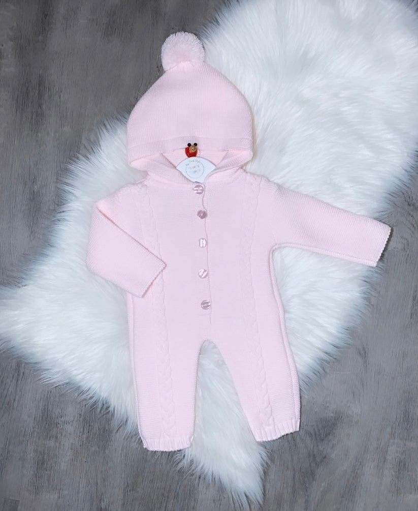 Pink knitted pram suit