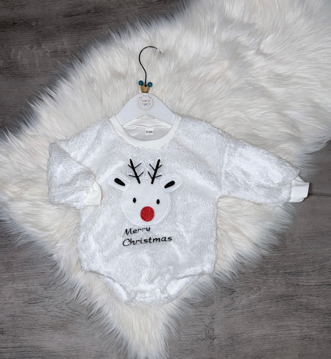 Fluffy white merry Christmas romper