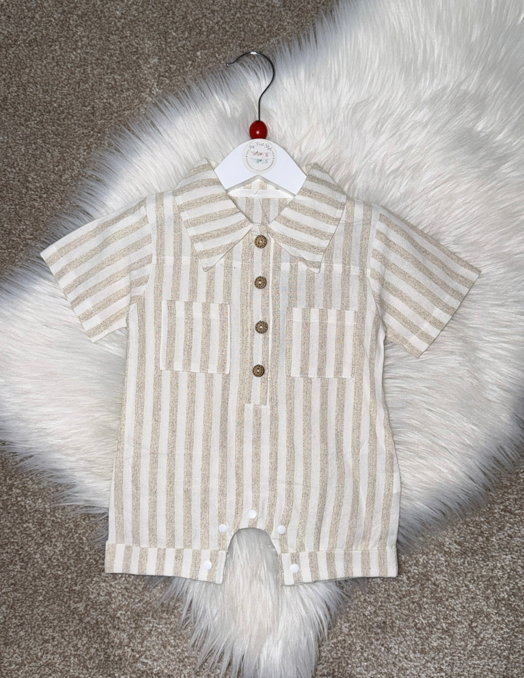 Stripe beige & cream romper