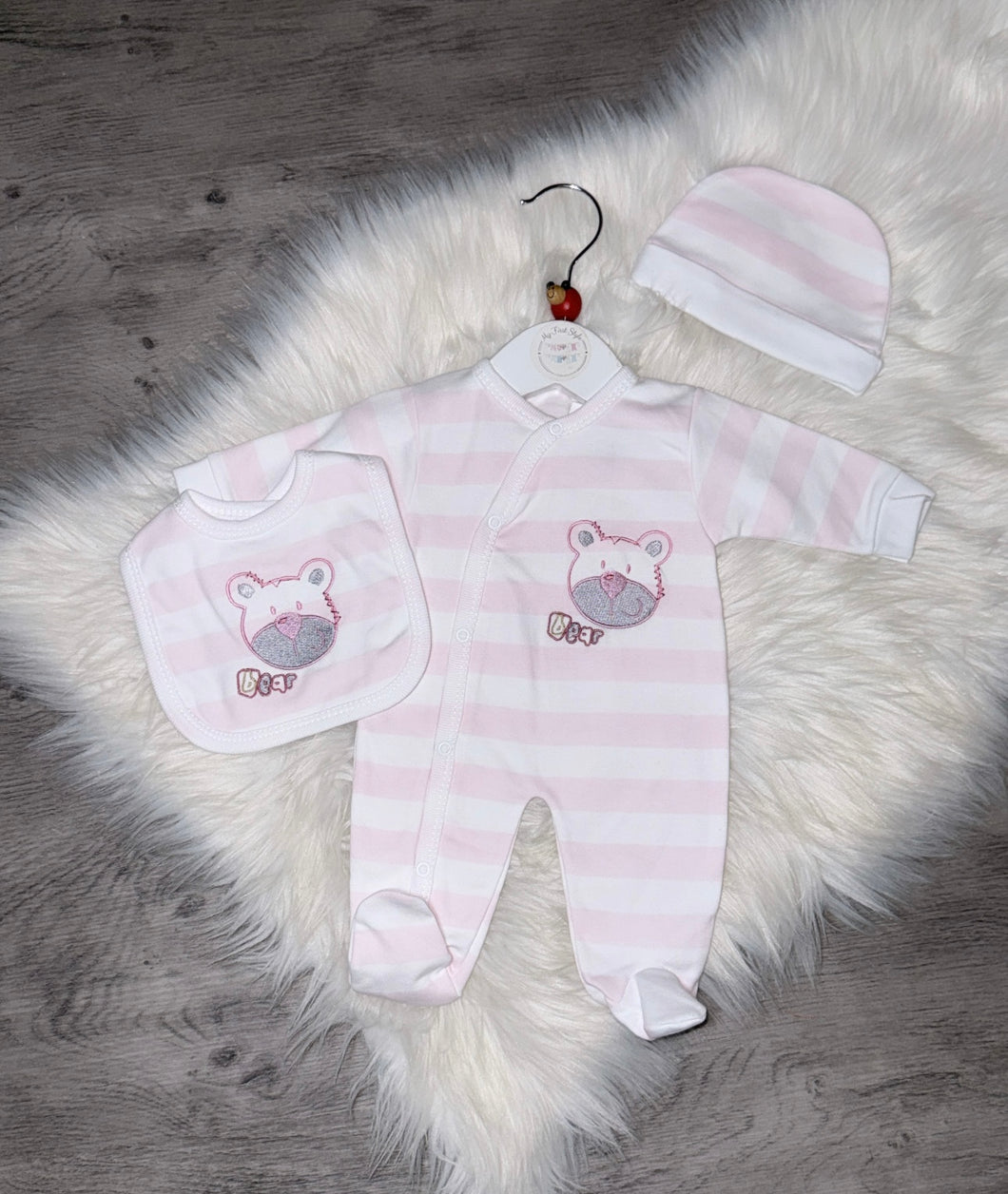 Stripe pink bear 3pc set