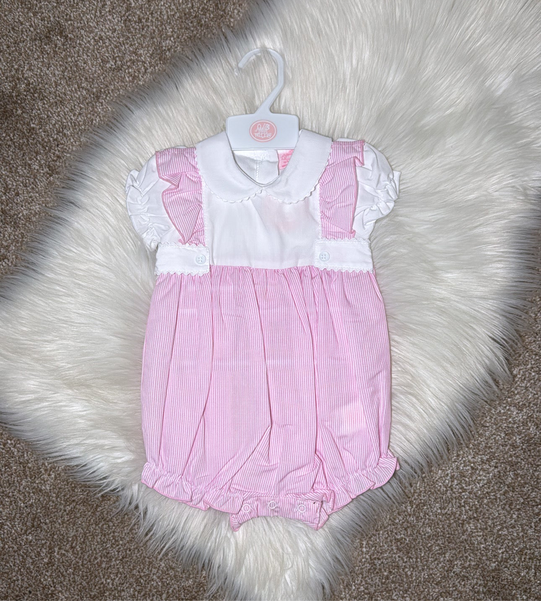 Pink & white frilly stripe romper
