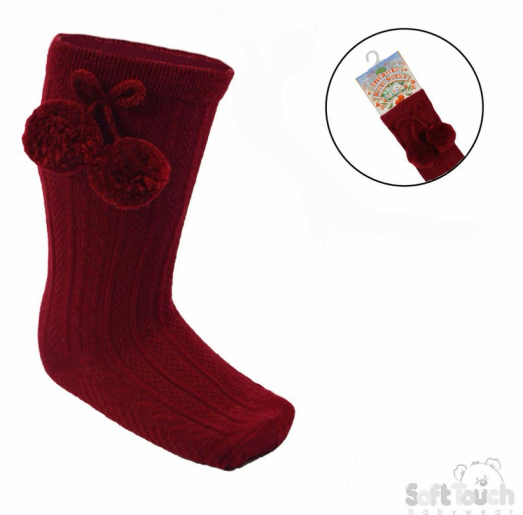 Burgundy Pom Pom socks