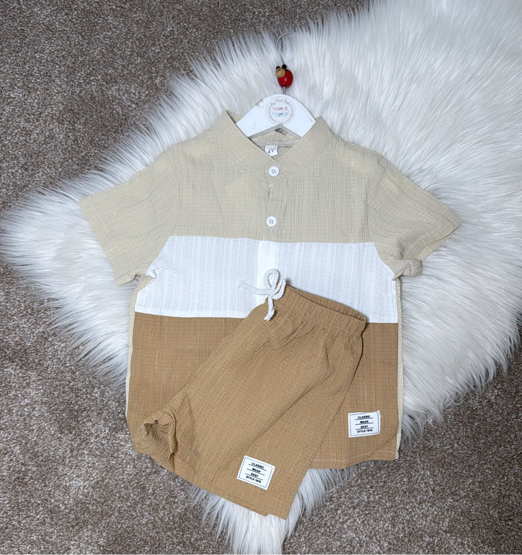 Beige white & cream short set