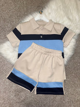 Load image into Gallery viewer, MILO beige navy stripe short set
