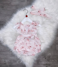 Load image into Gallery viewer, Pink flower romper &amp; headband
