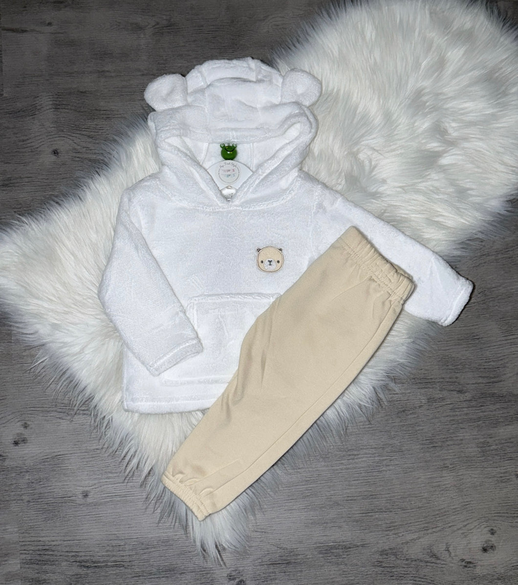 White & beige fluffy bear set