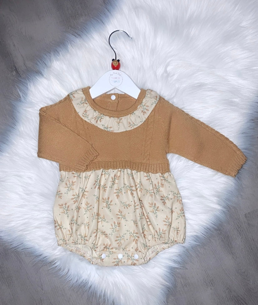 Beige frilly flower romper