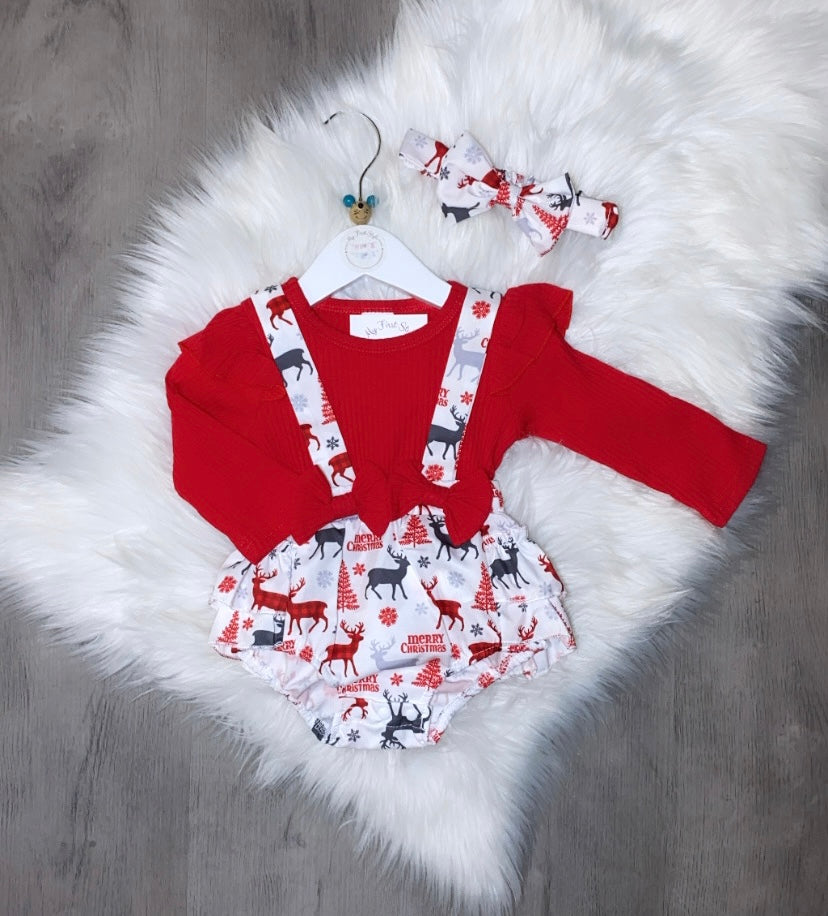 Reindeer ribbed romper & headband