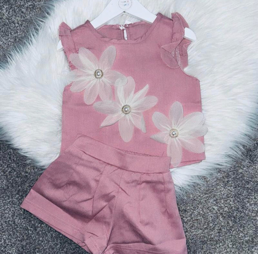 MARGO Dusky Pink Flower Short Set