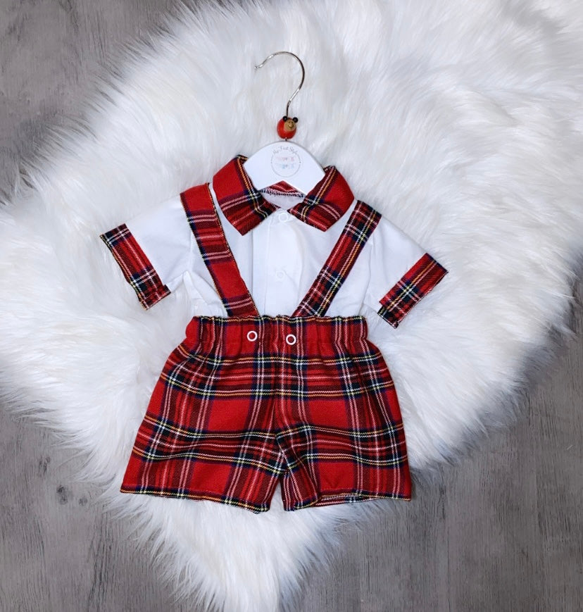 Red tartan dungaree set