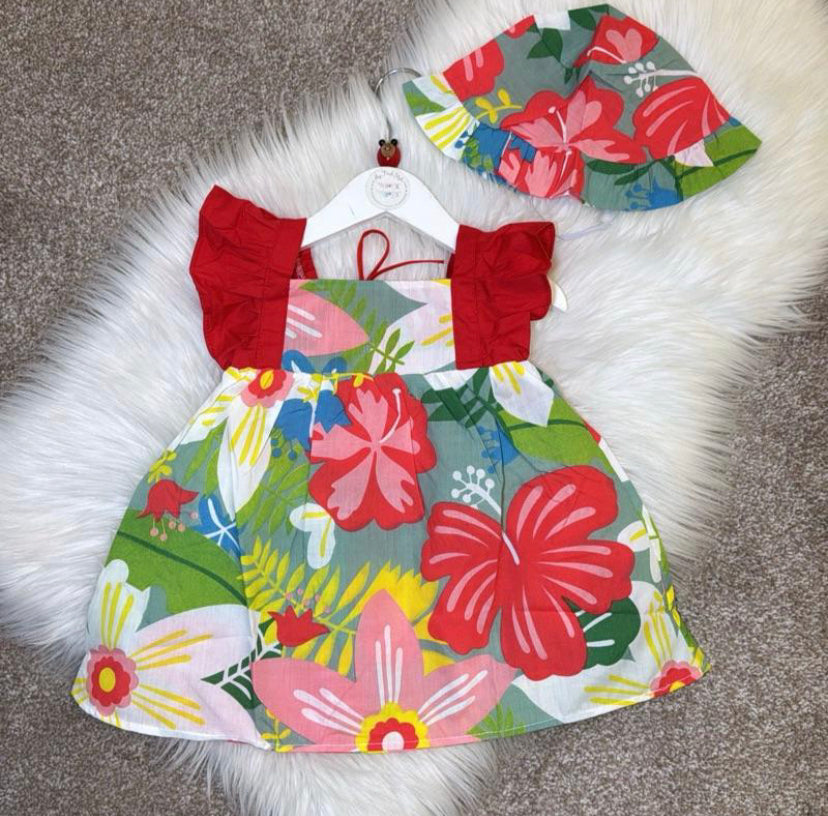 Colourful Red Frilly Dress with Hat