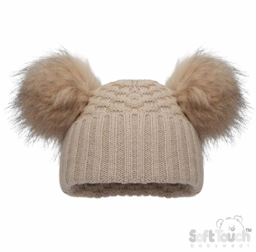 Beige double Pom hat