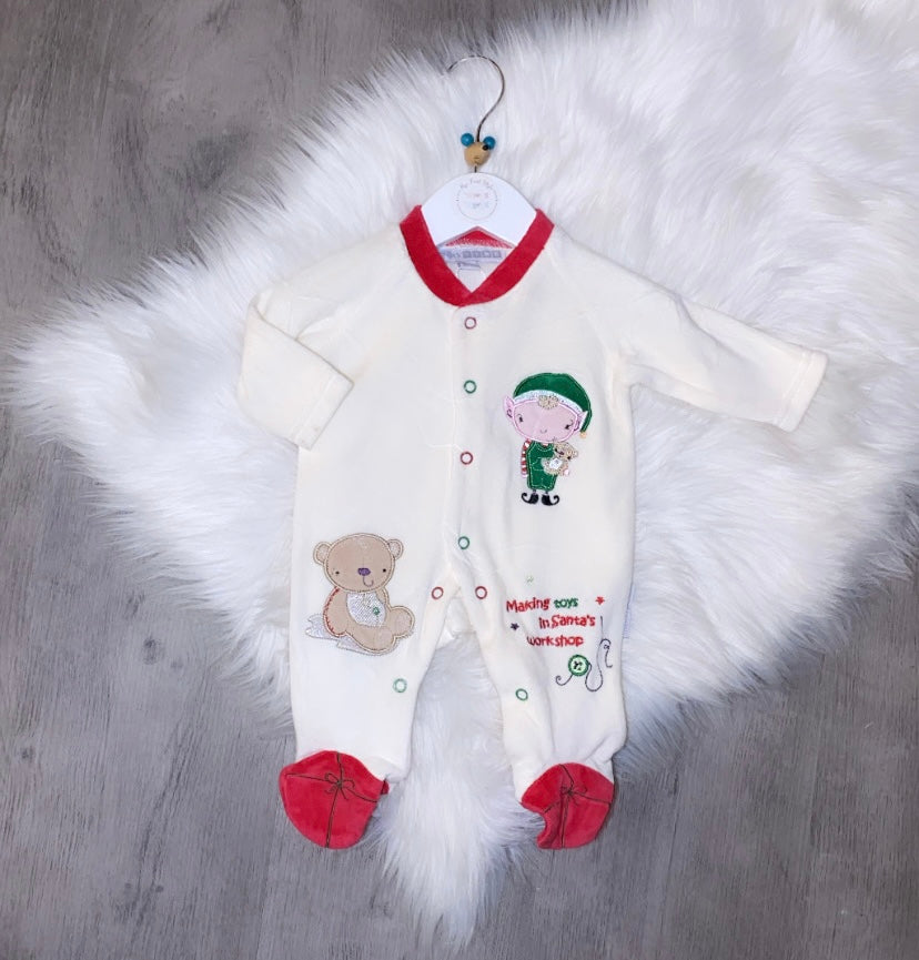 Christmas Santa's workshop baby grow