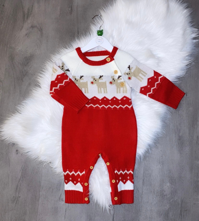 Knitted red reindeer romper