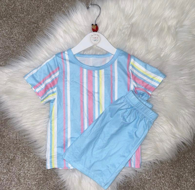 Blue Colourful Stripe Short Set