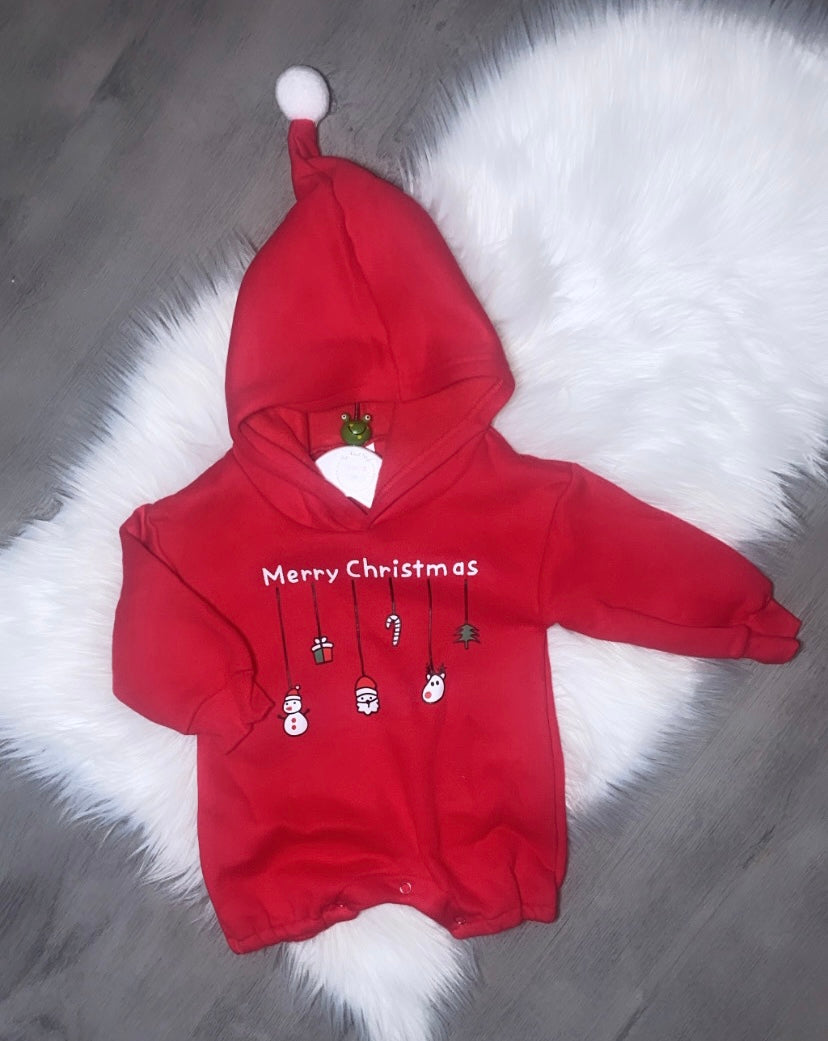 Merry Christmas red hooded romper