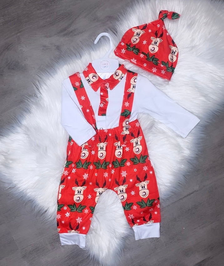 Reindeer dungaree 3pc set