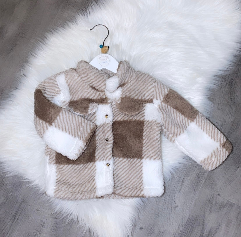 Fluffy brown & white checked jacket