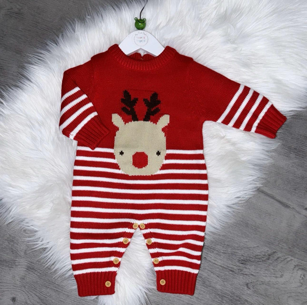 Reindeer red & white stripe all in one