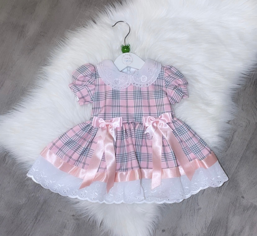 Light pink & grey checked dress