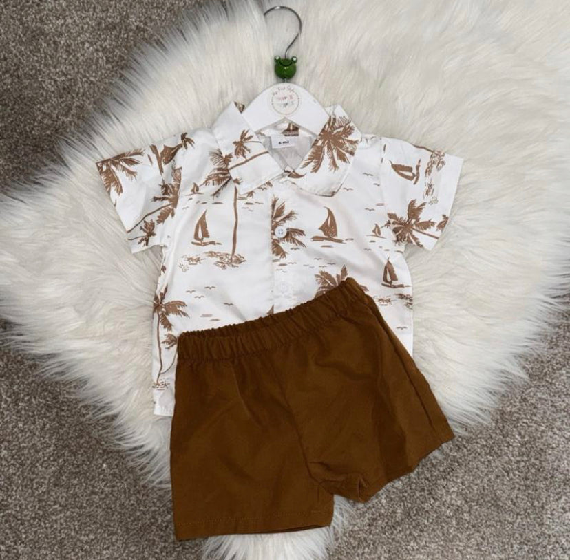 Caden Brown Palm Tree Short Set