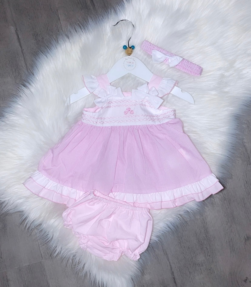 Pink & bow frilly 3pc dress set