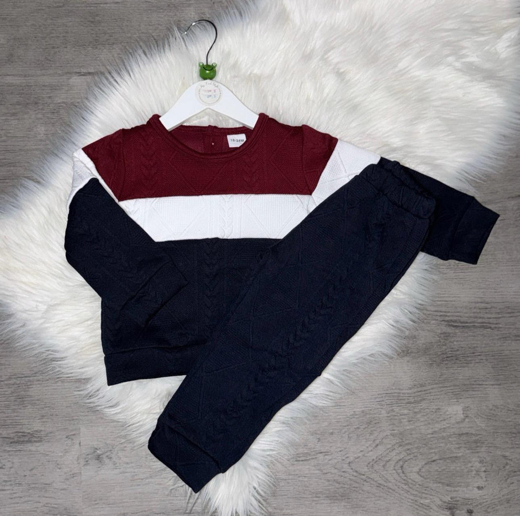 Navy white & burgundy tracksuit