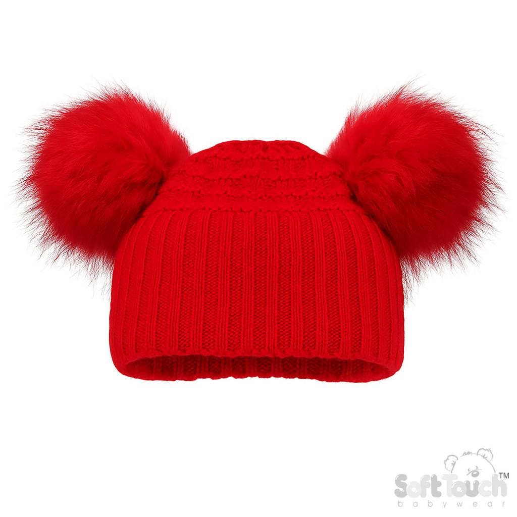 Red double Pom hat