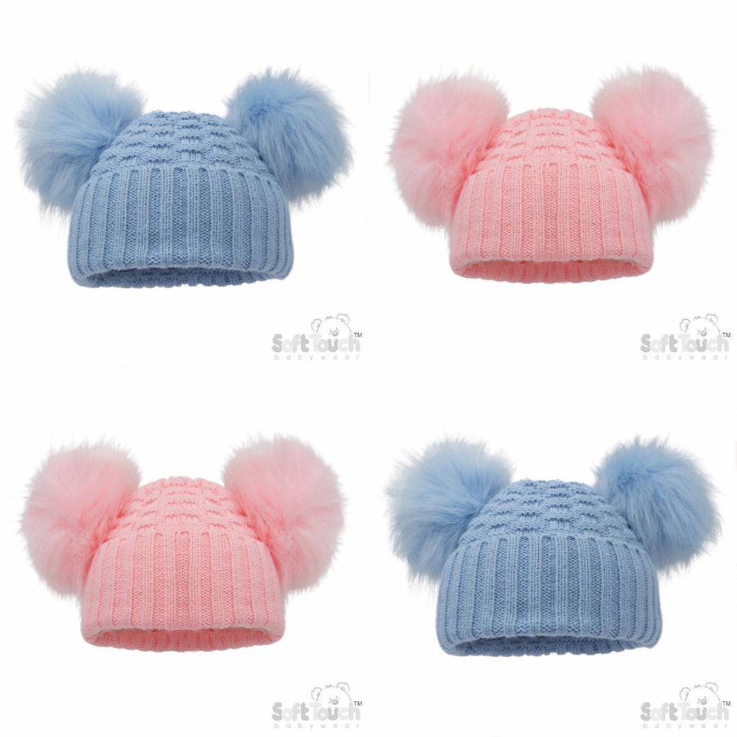 Pink / blue double Pom hat