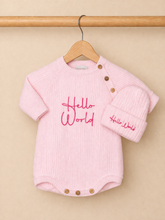 Load image into Gallery viewer, Hello world romper &amp; hat

