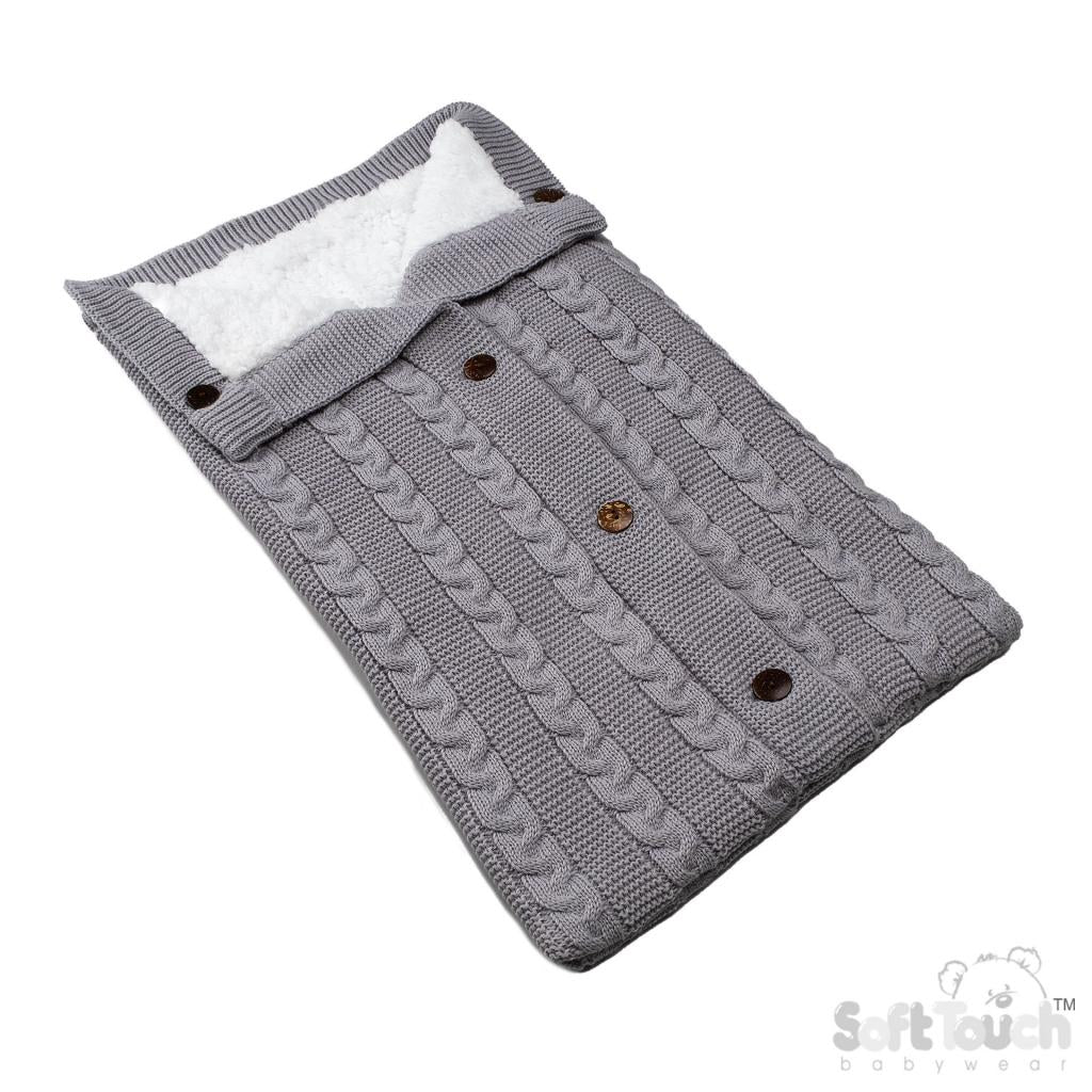 Grey fur lines knitted pram blanket