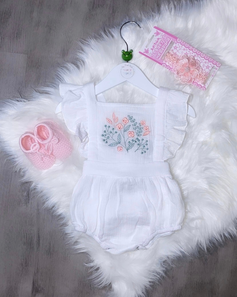 White embroidered romper