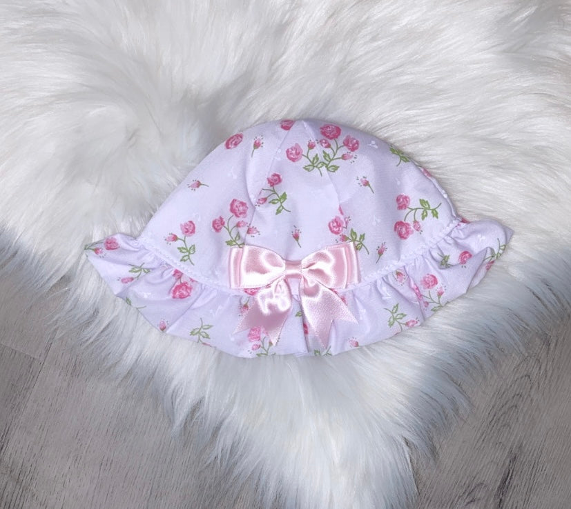 Pink floral frilly hat