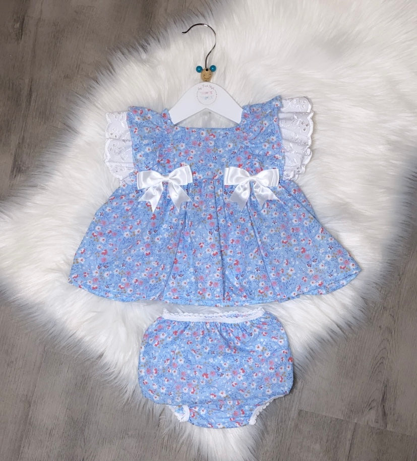 Blue floral romper & bloomers