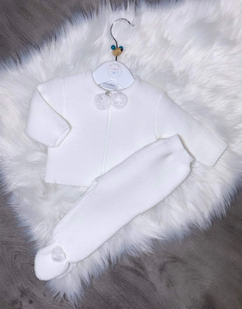 White Pom Pom knitted set