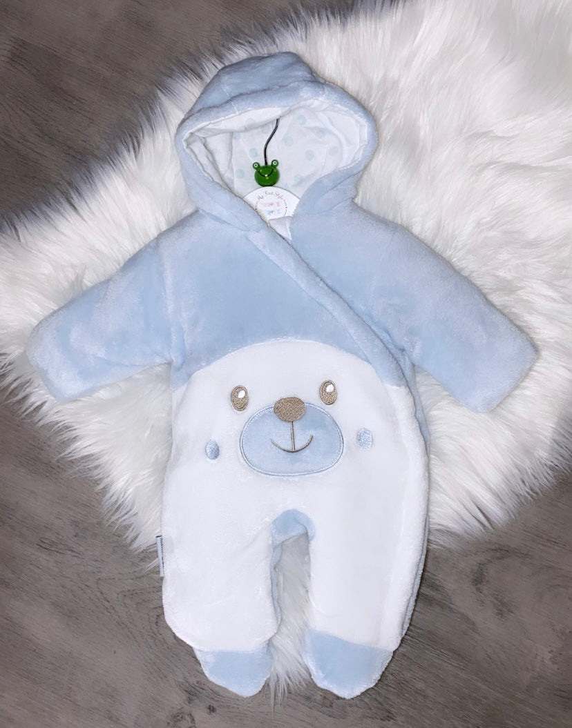 Soft blue bear snowsuit