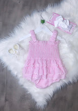 Load image into Gallery viewer, Pink checked bow romper
