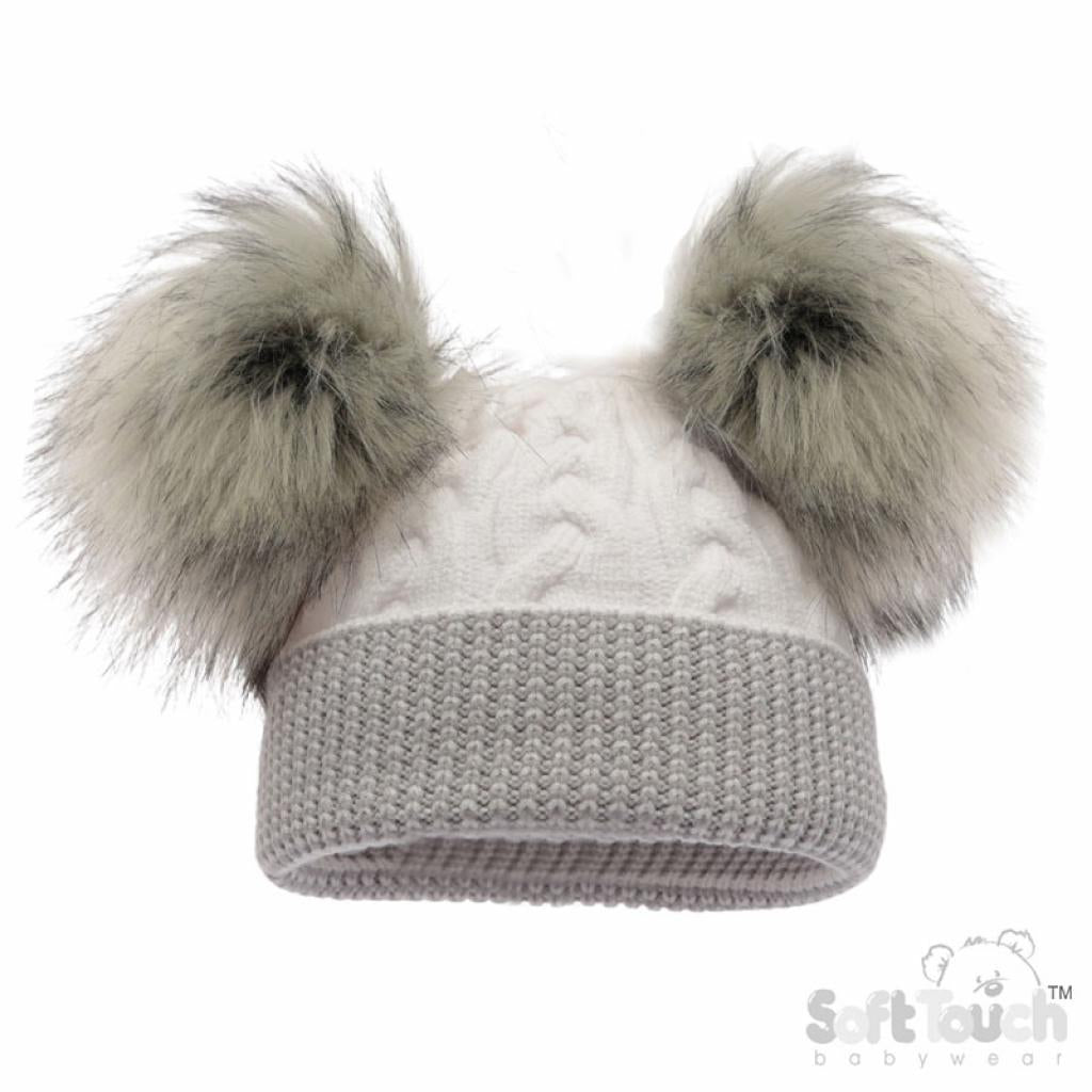 White / Grey double Pom hat