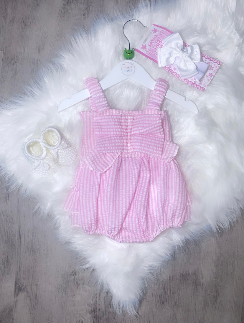 Pink checked bow romper