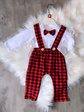 Load image into Gallery viewer, Checked dungaree dickie bow set
