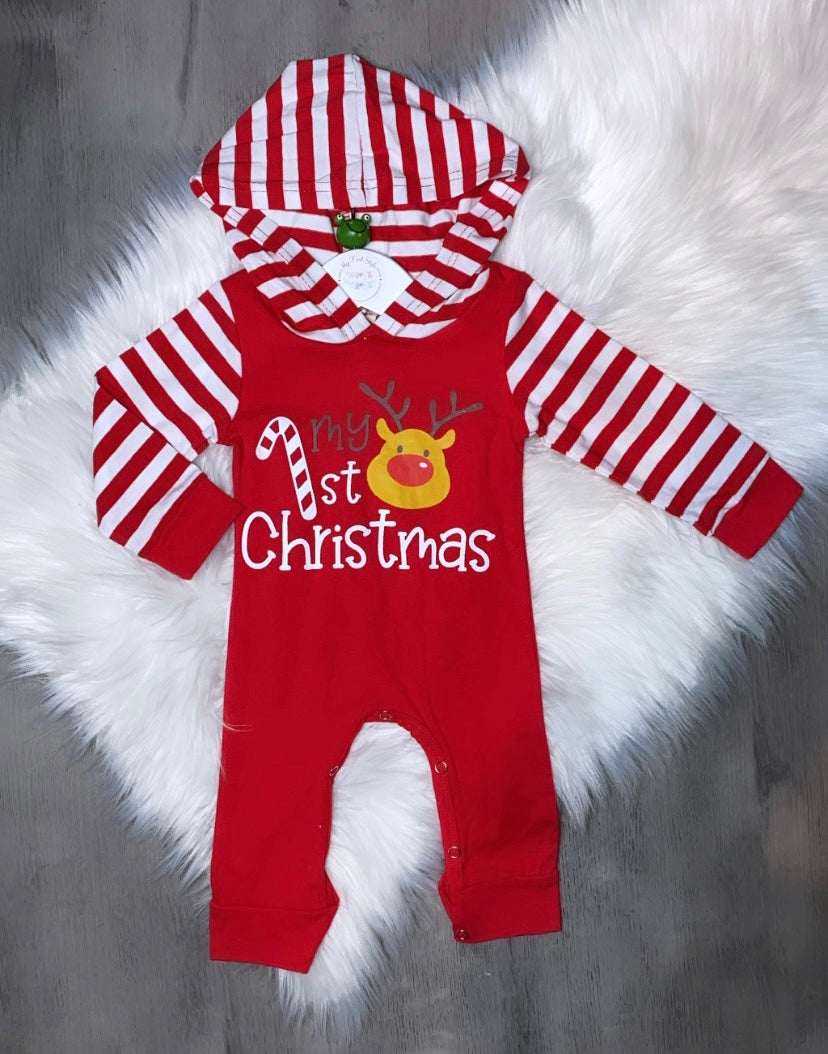 My 1st Christmas Red stripe romper