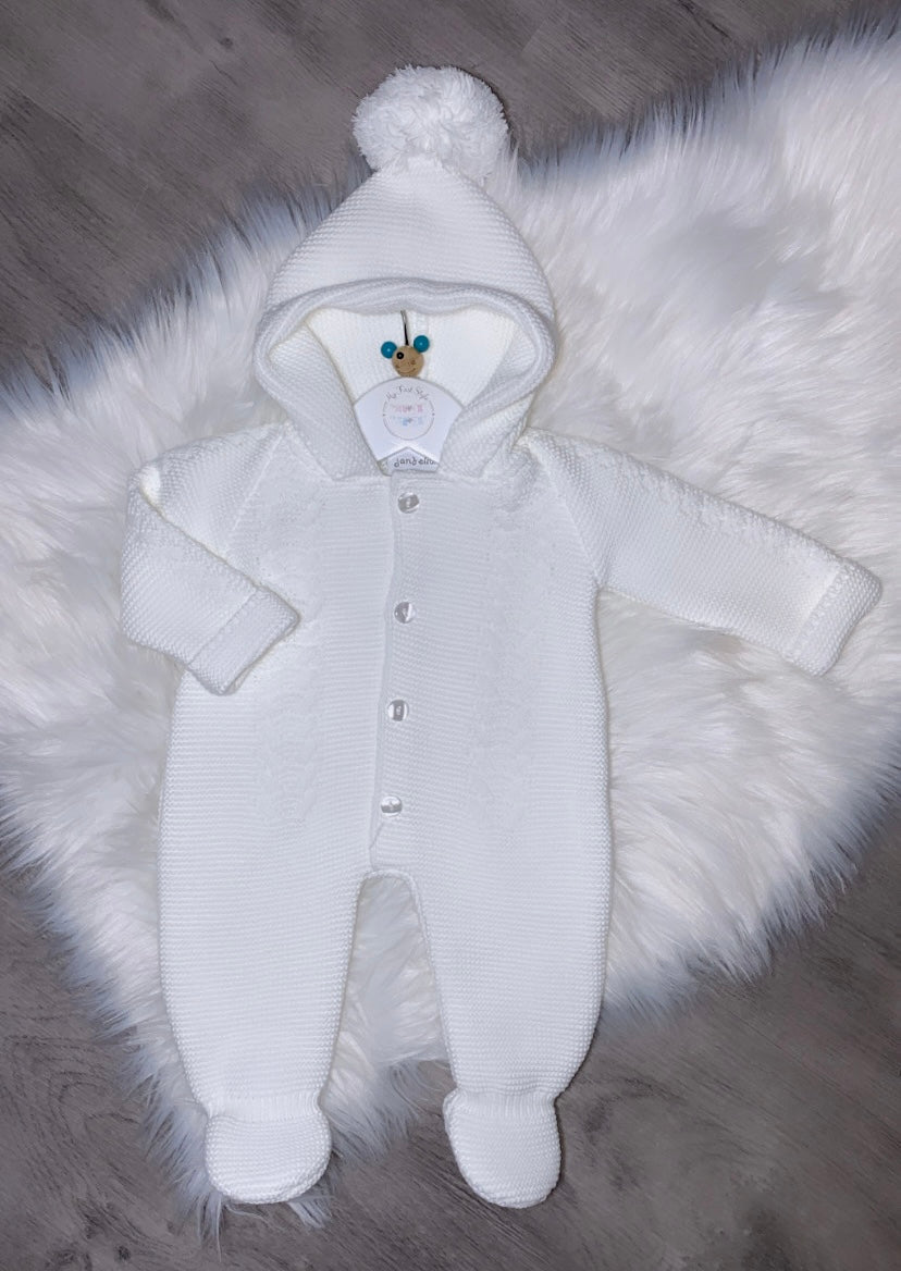 White thick knitted pramsuit